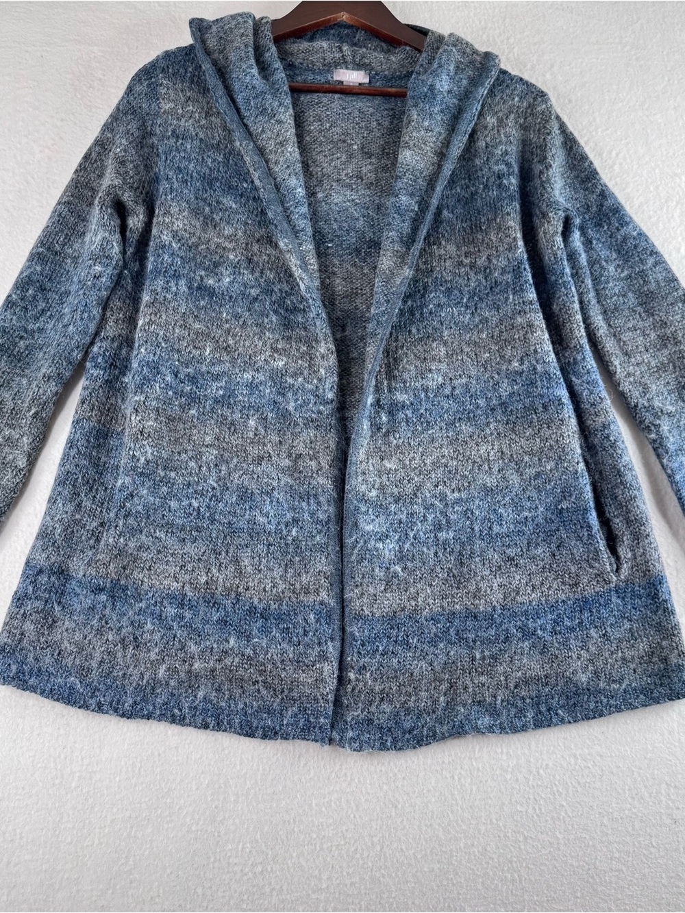 J. Jill Blue and Gray Hooded Open-Front Cardigan
